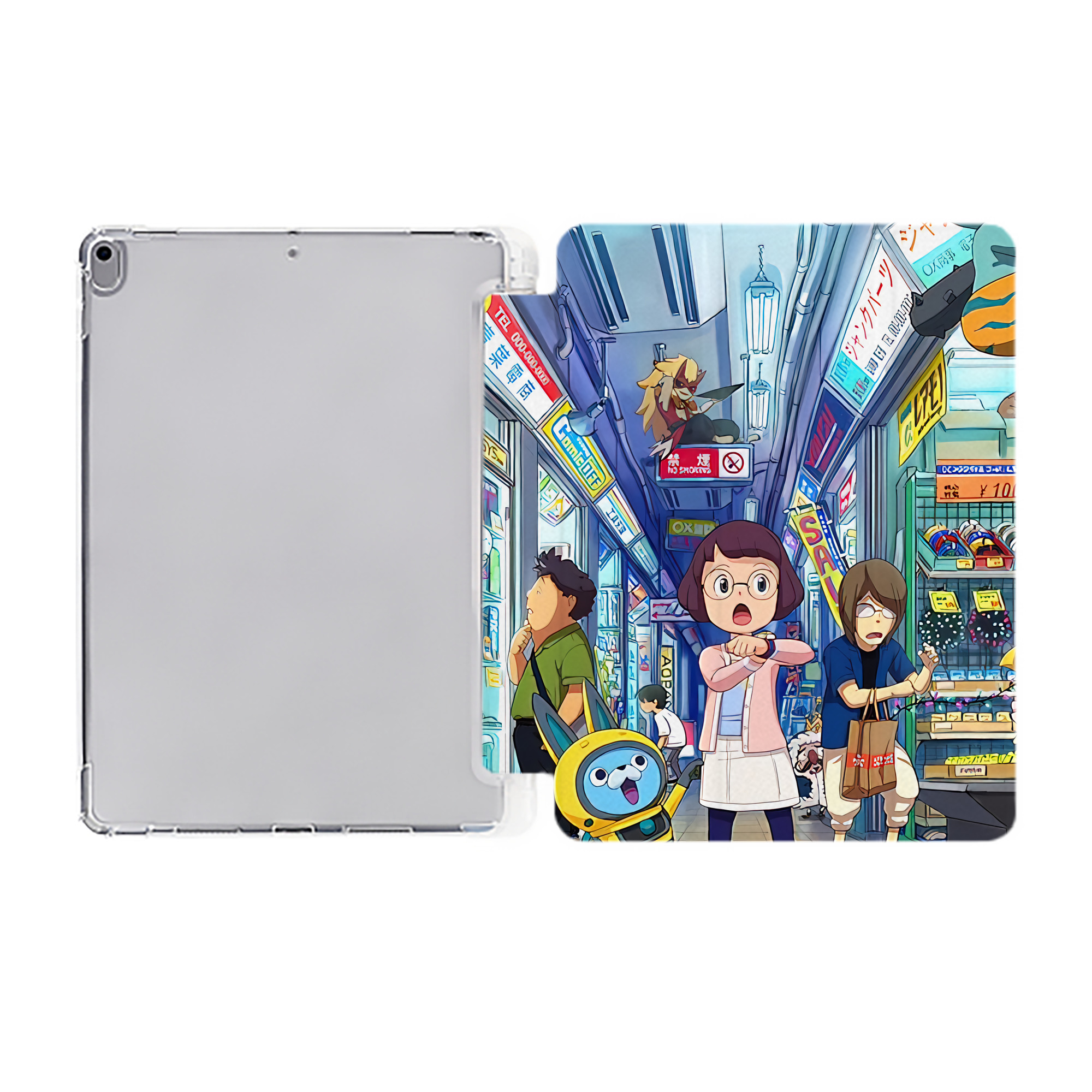 （画像用） 妖怪ウォッチ Yo-kai Watch IPad ケース ペン収納付き 三つ折りスタンド PUレザー×シリコン 対応機種9.5/10.5/10.9インチ